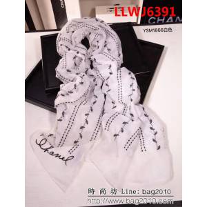 CHANEL香奈兒  2018專櫃原版 真絲羊毛刺繡長巾 YSM1866 LLWJ6391