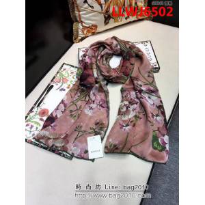 GUCCI古馳經典款 天竺葵雙層雙面印花蠶絲長圍巾 688068 LLWJ6502