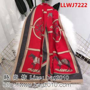 HERMES愛馬仕秋冬新款 H家俊馬圖羊絨拉毛圍巾 LLWJ7222