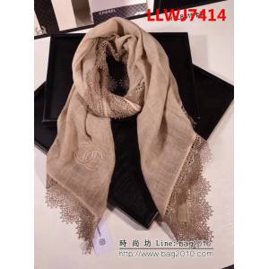 CHANEL香奈兒頂級品 2018秋冬新款山羊絨蕾絲邊圍巾 YSL8615 LLWJ7414