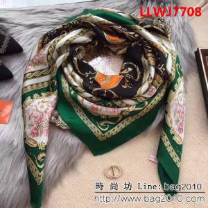 HERMES愛馬仕經典款 2018專櫃新品真絲緞面燙金大方巾 LLWJ7708