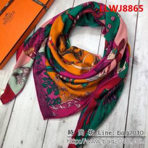 HERMES愛馬仕海外專櫃款羊絨真絲方巾 LLWJ8865