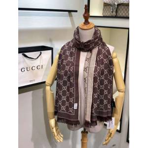 GUCCI圍巾 頂級絲羊毛 經典花色和字母圖案 古馳山羊絨GG大提花長圍巾  llwj6676