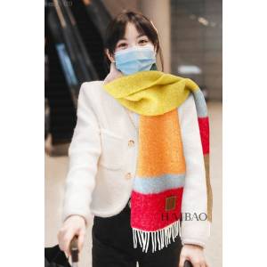 loewe女士圍巾 羅意威2021款拼色羊絨長巾  mmj1420