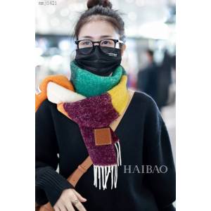 loewe女士圍巾 羅意威2021款拼色羊絨長巾  mmj1421