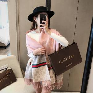 Gucci經典羊絨混紡長巾 古馳時尚披肩 古琦雙面提花長須圍巾  mmj1643