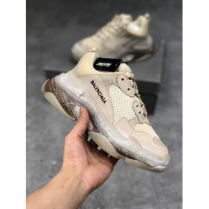 Balenciaga經典款男鞋 真氣墊底奶茶色巴黎世家頂級版本透明氣墊鞋 Balenciaga Triple S老爹鞋 Balenciaga情侶款老爹鞋  hdbl1006