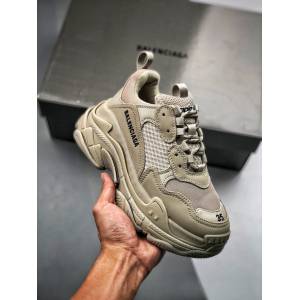 Balenciaga經典款男女鞋 巴黎世家頂級版本Triple S大底LOGO米灰老爹鞋 Balenciaga情侶款老爹鞋  hdbl1206