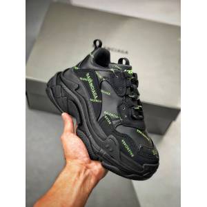 Balenciaga經典款男女鞋 巴黎世家頂級版本Triple S大底LOGO黑綠彈幕老爹鞋 Balenciaga情侶款老爹鞋  hdbl1210