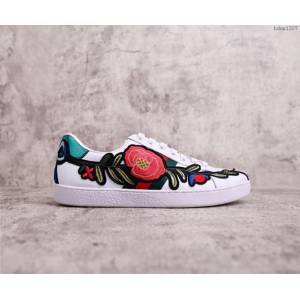 GUCCI男鞋 古奇大花刺繡 經典頂級版 古馳情侶款 Gucci經典款小白鞋 Gucci男板鞋  hdnx1207