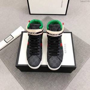 GUCCI男鞋 最高版本 古奇18Fw New Ace字母logo魔術貼高幫男鞋 古馳休閒男板鞋 Gucci系帶高幫鞋  hdnx1345