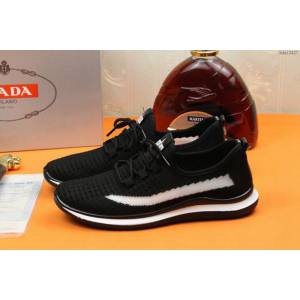 PRADA男鞋 普拉達新品男鞋 PRADA進口飛織彈力布鞋 黑色系帶鞋  hdx13427
