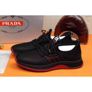 PRADA男鞋 普拉達香港專櫃休閒鞋 透氣飛織彈力面 PRADA黑色運動男鞋  hdx13523