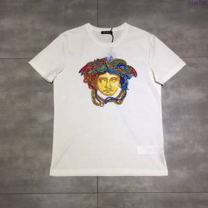 Versace短袖衣 2019春夏新款刺繡燙鑽 範思哲男士白色T恤  tzy1798