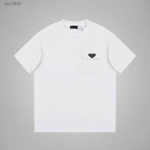 Prada專櫃普拉達2023SS新款刺繡三角標T恤 男女同款 tzy2818