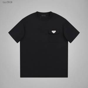 Prada專櫃普拉達2023SS新款刺繡三角標T恤 男女同款 tzy2819