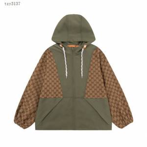 Gucci古奇專櫃古馳2023FW新款提花拼接立體剪裁連帽風衣外套 男女同款 tzy3137