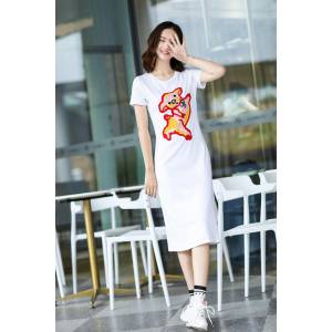 Chanel香奈兒 法國專櫃同步新款 2019春夏新款 豬年小豬貼布繡 修身 超長T裙 高檔雙面絲光棉女連衣裙 百搭顯瘦  xly1177