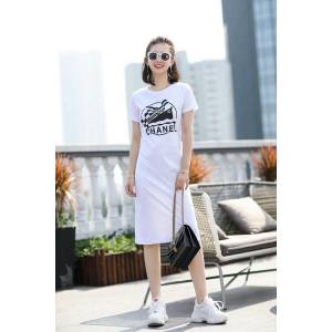 Chanel香奈兒 法國專櫃同步新款 2019春夏新款 豬年小豬貼布繡 修身 超長T裙 高檔雙面絲光棉女連衣裙 百搭顯瘦  xly1179