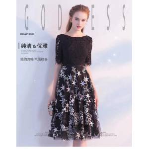 Chanel女裝 香奈兒連衣裙 法國專櫃同步 2019新款短袖 抗皺 蕾絲拼接 重工刺繡 網紗大擺連衣裙  xly1432