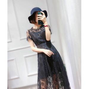 Chanel女裝 香奈兒 法國專櫃同步 2019新款 A238股線蕾絲 顯瘦 短袖 收腰氣質連衣裙  xly1444