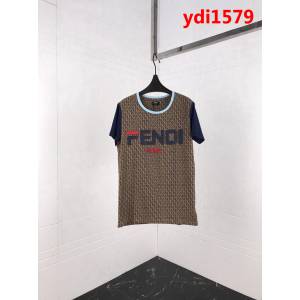 FENDI芬迪 19早春新款 全身FF字母 袖子拼色 雙股絲光棉男款短袖 ydi1579