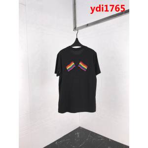 BALENCIAGA巴黎世家  19早春新款 刺繡彩旗 純棉男款黑色短袖 ydi1765