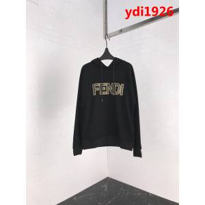 FENDI芬迪 18FW秋冬官網新款 黑色帽衫 純棉薄款 黃色LOGO帽衫 情侶款 ydi1926
