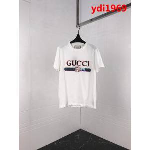 GUCCI古馳 19ss早春新款 燙金亮片LOGO 雙股絲光棉 白色短袖 情侶款 ydi1969