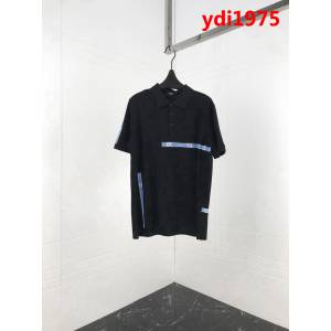 FENDI芬迪  19ss早春新款 粉色豎條FF印花logo 黑色絲光珠地棉 男款Polo衫 ydi1975