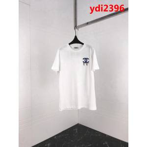 CHANEL香奈兒 19ss早春新款 藍色刺繡logo圖案 訂制棉白色 男款短袖 ydi2396
