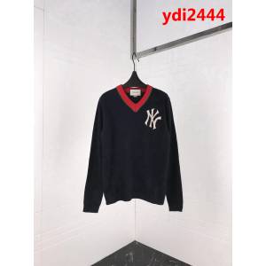 GUCCI古馳 18ss官網同步 NY系列毛衣 領邊紅藍拼接 刺繡大NY字母 藏藍色 高版本情侶款 ydi2444
