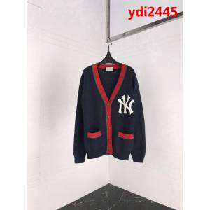 GUCCI古馳 18ss官網同步 NY系列開衫毛衣 領邊紅藍拼接 拼皮大NY字母 原版五金紐扣 高版本情侶款 ydi2445