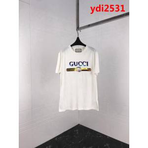 GUCCI古馳 19ss早春新款 燙金亮片LOGO短袖 定制原版珠片 水洗米白色 高版本情侶款 ydi2531